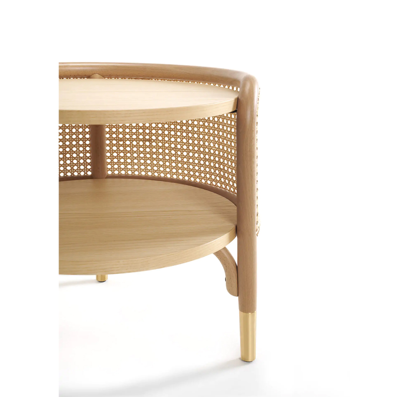 Thonet - Tavolino Mos Side Table struttura Faggio con inserti paglia di  Vienna ripiani Frassino